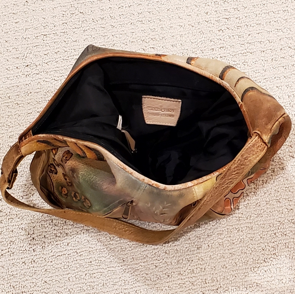 Anuschka Signed Leather Handpainted African Safari+Animal Prints Shoulder Bag - Picture 7 of 16